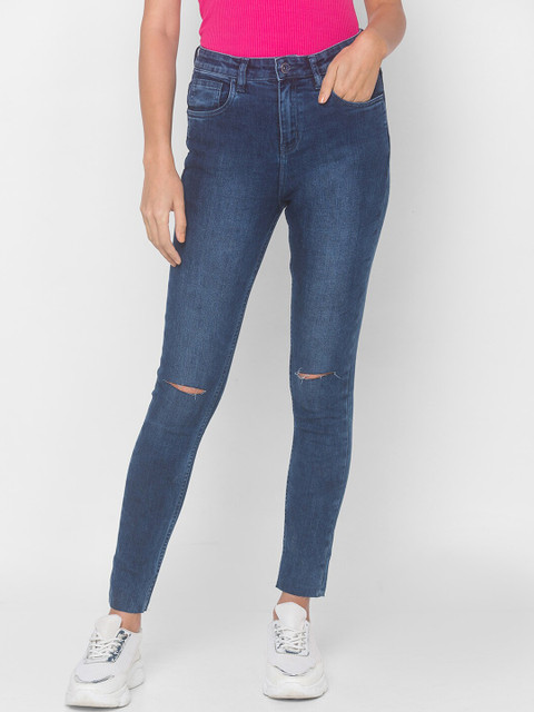 

Globus Women Blue Skinny Fit High-Rise Slash Knee Light Fade Jeans