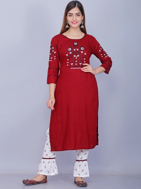 

DIVYANK Women Maroon Panelled Kurti with Palazzos & With Dupatta