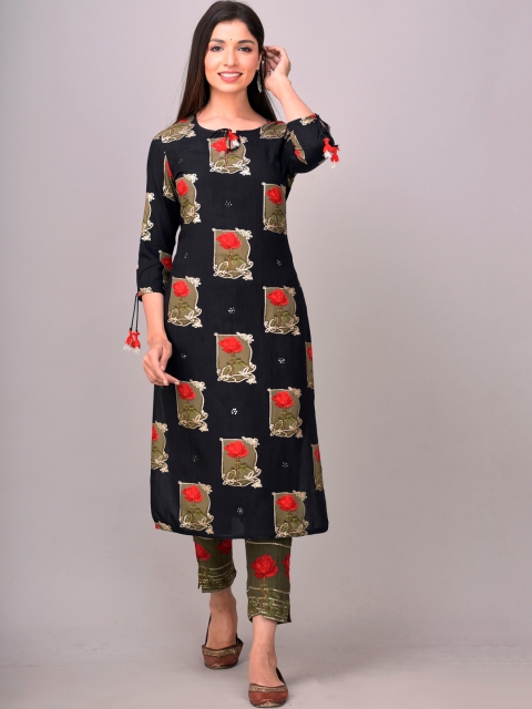 

DIVYANK Women Black Colourblocked Regular Kurti with Trousers