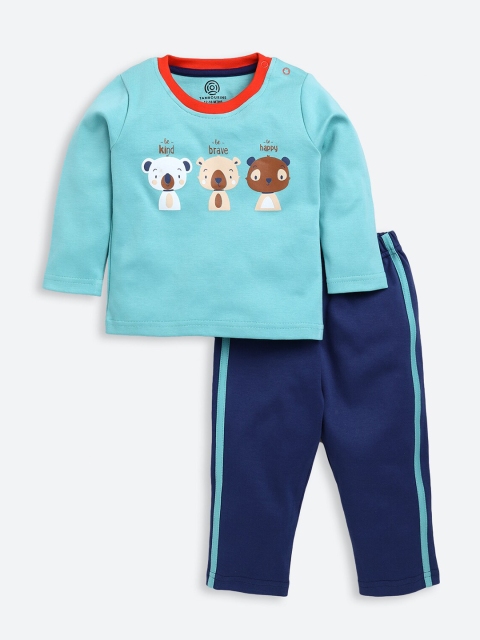 

TAMBOURINE Boys Blue & Red Cotton Printed T-shirt with Pyjamas