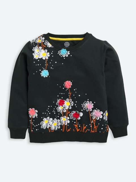 

TAMBOURINE Girls Green Printed Cotton Sweatshirt