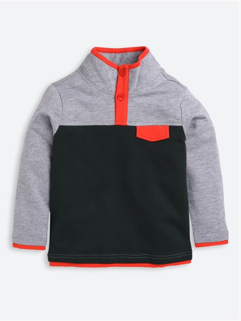 

TAMBOURINE Boys Grey & Black Colourblocked Pure Cotton Sweatshirt