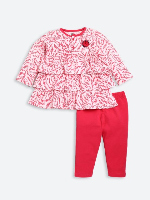 

TAMBOURINE Girls Pink & Red Printed Top with Leggings