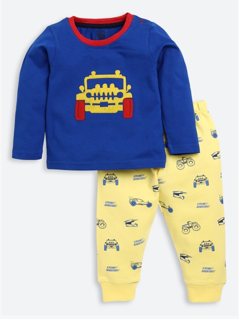 

TAMBOURINE Boys Blue & Yellow Cotton Printed T-shirt with Pyjamas