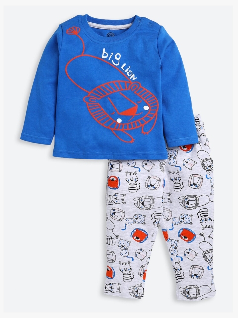 

TAMBOURINE Boys Blue & Grey Printed Pure Cotton T-shirt with Pyjamas
