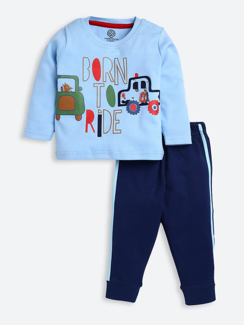 

TAMBOURINE Boys Blue & Red Printed Pure Cotton T-shirt with Pyjamas