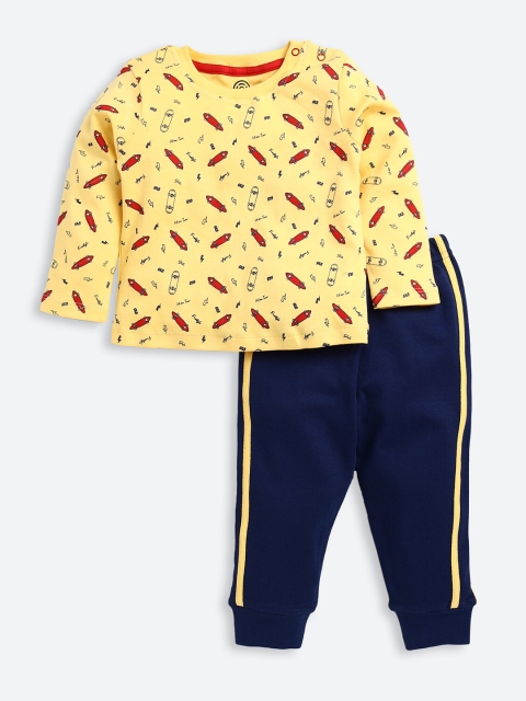 

TAMBOURINE Boys Yellow & Navy Blue Printed T-shirt with Pyjamas Coordinate