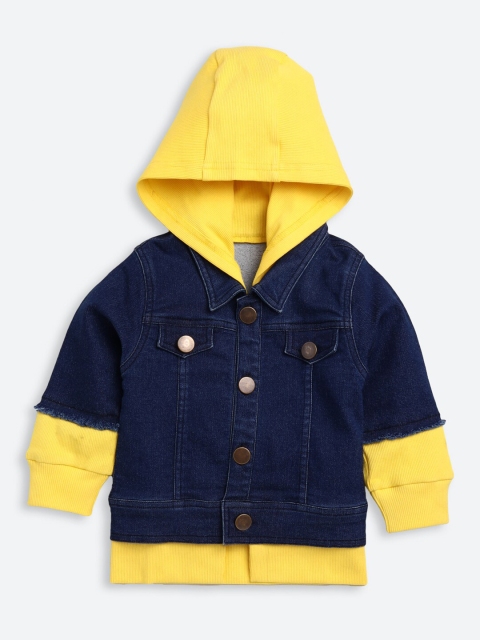

TAMBOURINE Infant Girls Navy Blue & Yellow Colourblocked Pure Cotton Sweatshirt