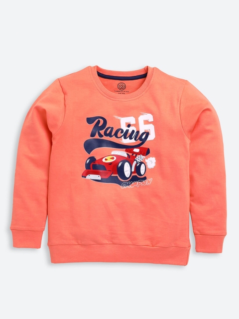 

TAMBOURINE Boys Orange & Black Printed Pure Cotton Sweatshirt