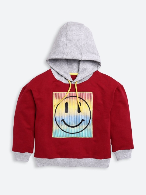 

TAMBOURINE Girls Maroon Printed Hooded Sweatshirt