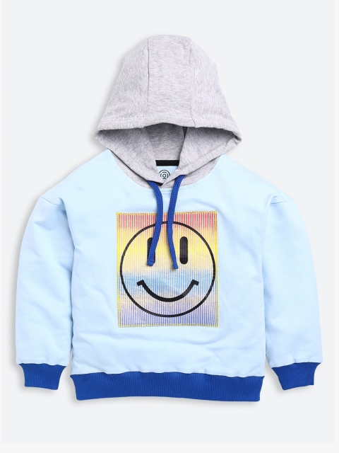 

TAMBOURINE Girls Blue Printed Cotton Hooded Sweatshirt