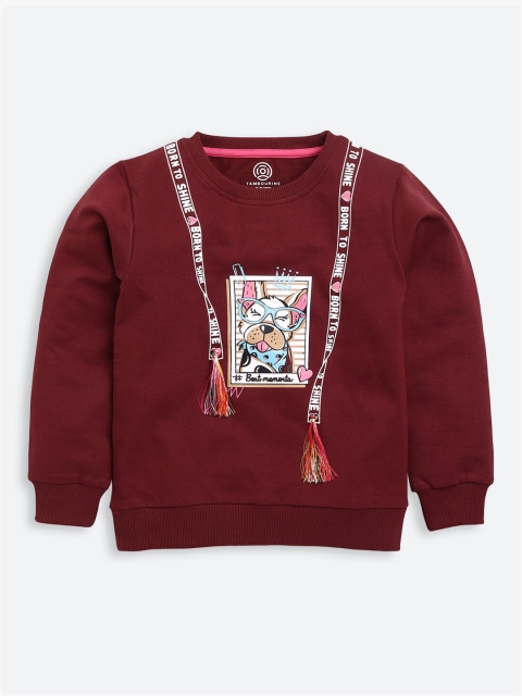 

TAMBOURINE Girls Maroon Printed Pure Cotton Sweatshirt