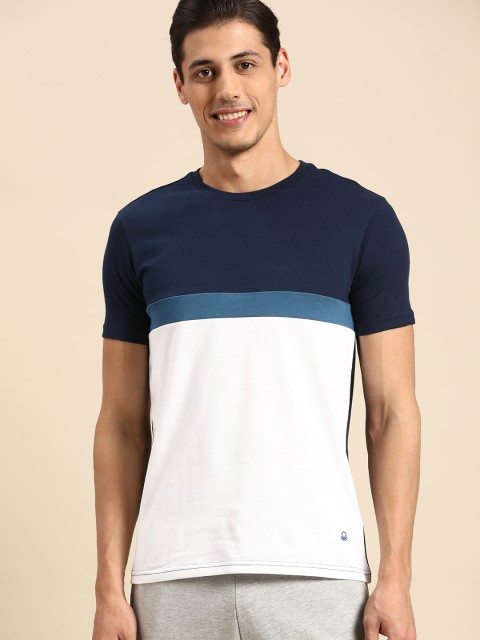 

United Colors of Benetton Men Navy Blue & White Colourblocked T-shirt