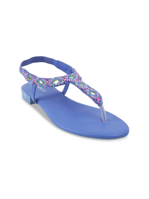 

Mochi Women Blue Embellished T-Strap Flats