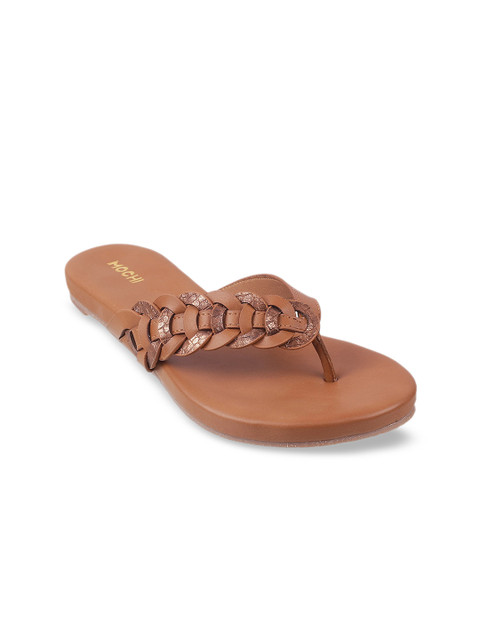 

Mochi Women Tan Woven Design Open Toe Flats