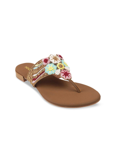 

Mochi Women Gold-Toned Embellished Open Toe Flats