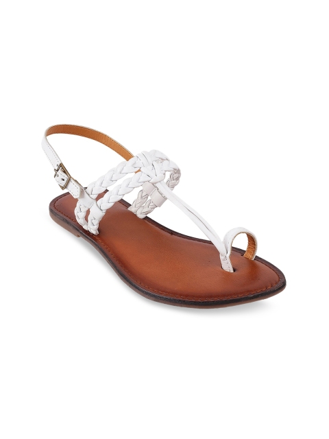 

Mochi Women White Woven Design T Strap Flats