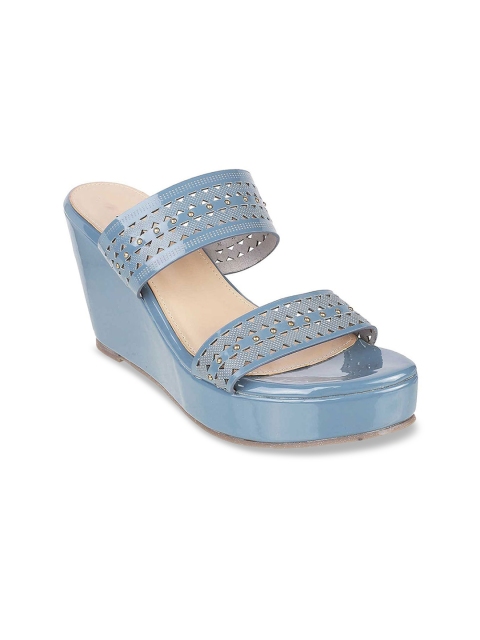 

Mochi Blue & Cream-Coloured Party Wedge Sandals with Laser Cuts