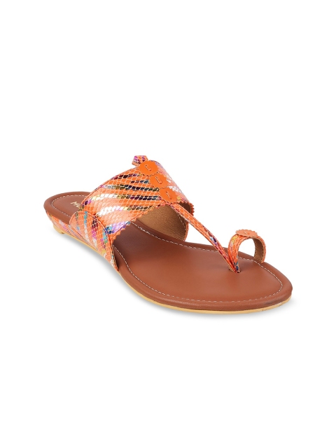 

Mochi Women Orange Printed One Toe Flats