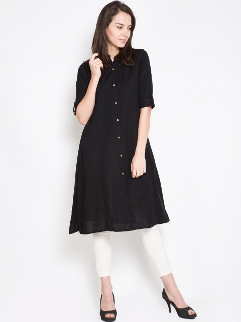 

Vishudh Women Black Solid A-Line Kurta