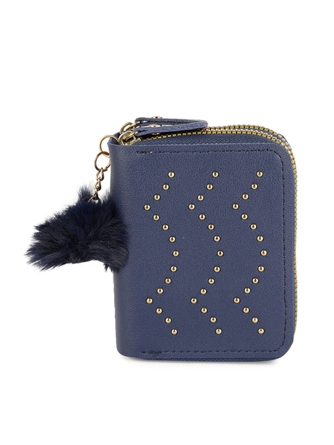

ZEVORA Women Blue & Gold-Toned Embellished Zip Around Wallet