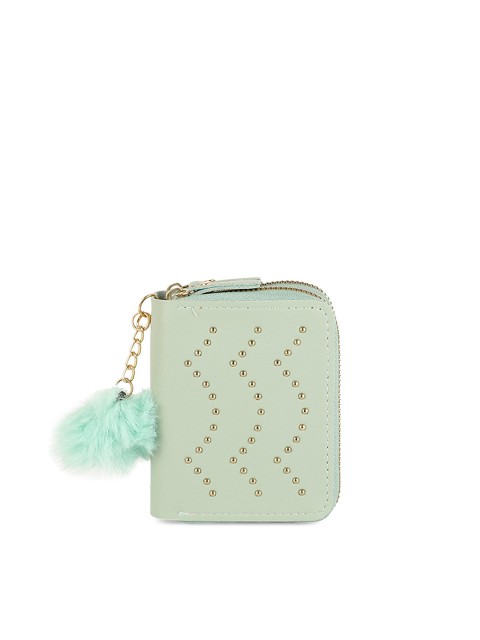

ZEVORA Women Green & Gold-Toned Textured Zip Around Wallet