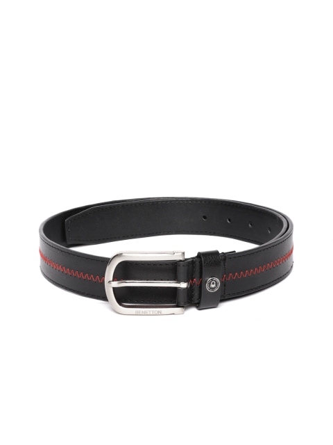 

United Colors of Benetton Men Black Solid Belt with Thread Work Detail
