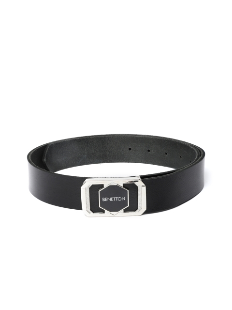 

United Colors of Benetton Men Black Solid Leather Belt