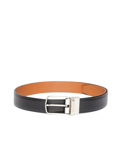 

United Colors of Benetton Men Black & Tan Brown Solid Reversible Formal Belt