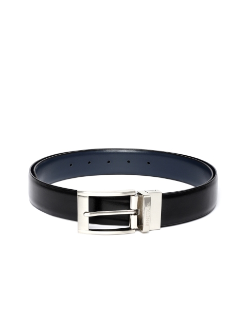

United Colors of Benetton Men Black & Navy Blue Leather Reversible Formal Belt