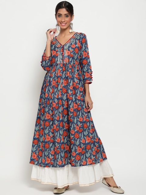 

antaran Women Blue & Red Floral Printed Anarkali Kurta