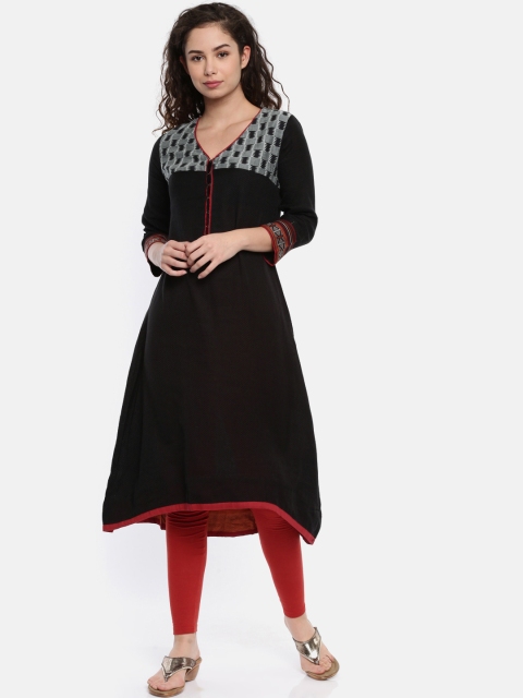 

Biba Women Black Woven Design A-Line Kurta