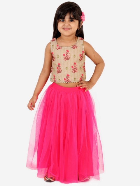 

Lil Peacock Girls Pink & Beige Printed Ready to Wear Lehenga & Choli