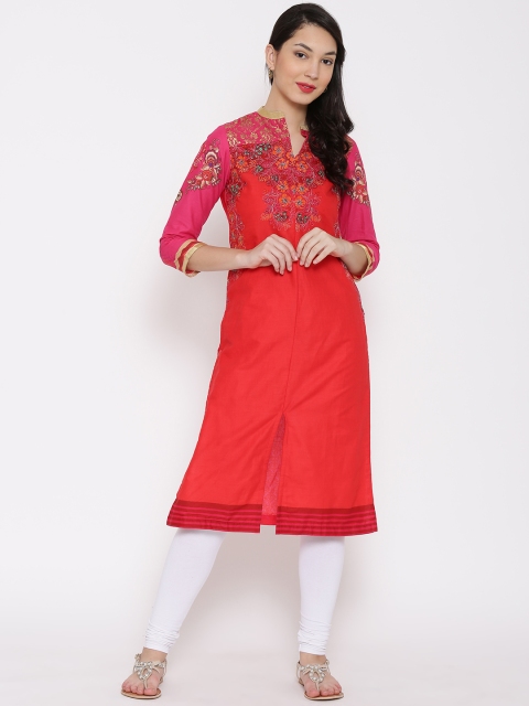 

Biba Women Red Floral Printed Straight Kurta