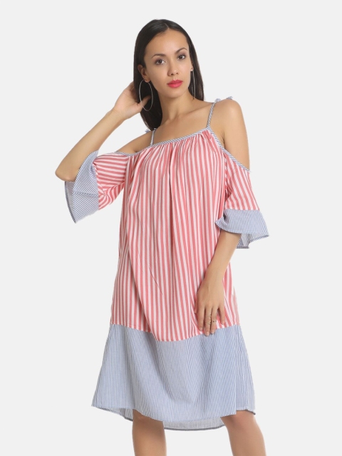 

AARA Women Multicoloured Cotton Striped A-Line Dress, Multi