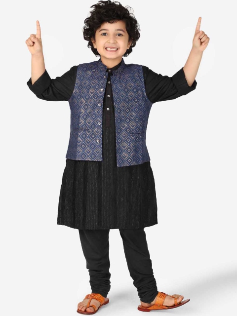 

Fabindia Boys Blue & Gold-Coloured Printed Woven Nehru Jacket
