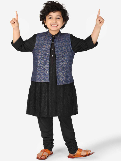 

Fabindia Boys Blue & Gold-Coloured Printed Woven Nehru Jacket