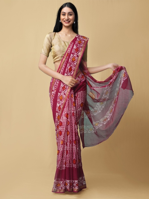 

Unnati Silks Maroon & White Batik Zari Pure Cotton Kota Saree