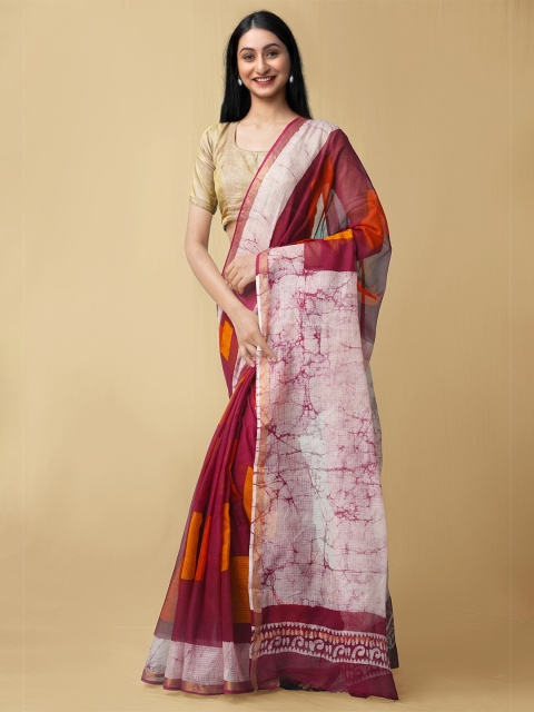 

Unnati Silks Maroon & White Zari Pure Cotton Kota Saree