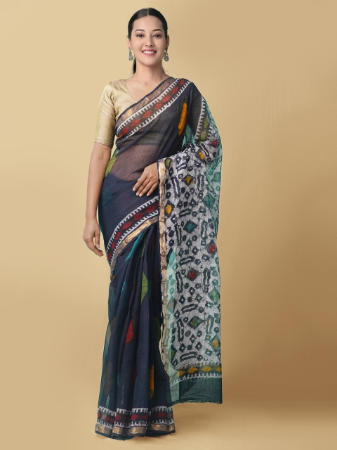 

Unnati Silks Blue & White Batik Zari Pure Cotton Kota Saree