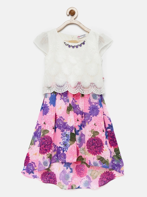 

Peppermint Girls White & Purple Floral Print Fit & Flare Dress