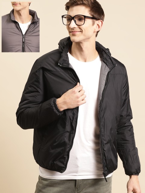 

United Colors of Benetton Men Grey Reversible Hooded Padded Jacket, Charcoal