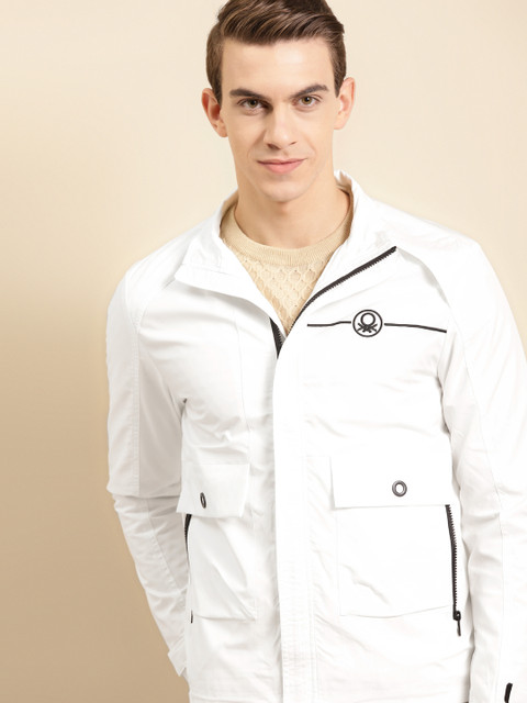 

United Colors of Benetton Men White Solid Jacket