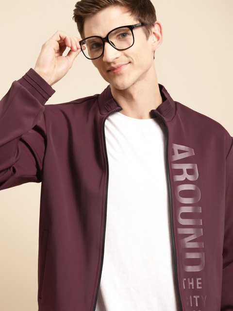 

United Colors of Benetton Men Burgundy Typography Print Bomber Jacket