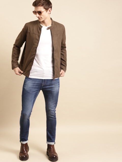 

United Colors of Benetton Men Brown Solid Suede Finish Tailored Jacket