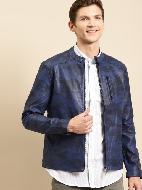 

United Colors of Benetton Men Blue Camouflage Print Jacket