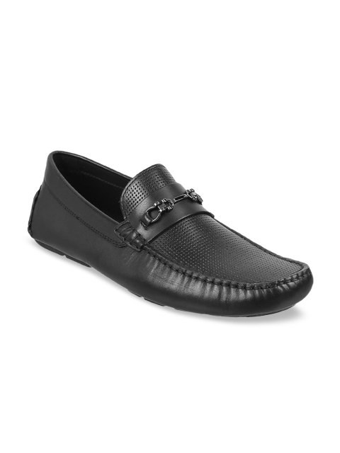 

J FONTINI Men Black Woven Design Leather Loafers