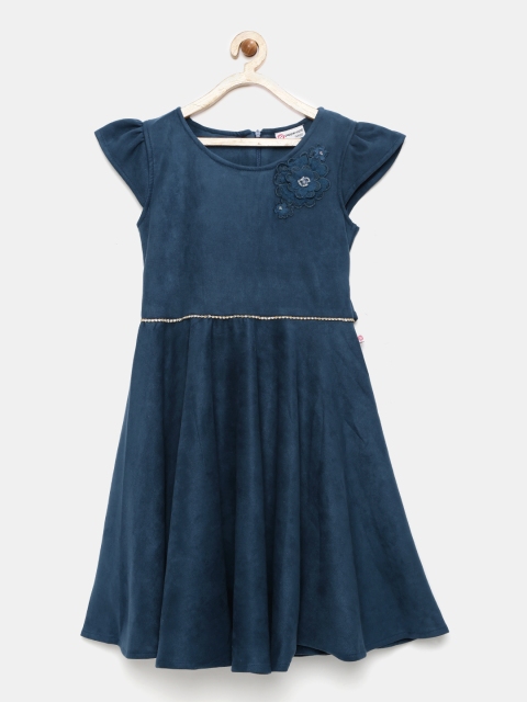 

Peppermint Girls Navy Blue Solid Fit and Flare Dress