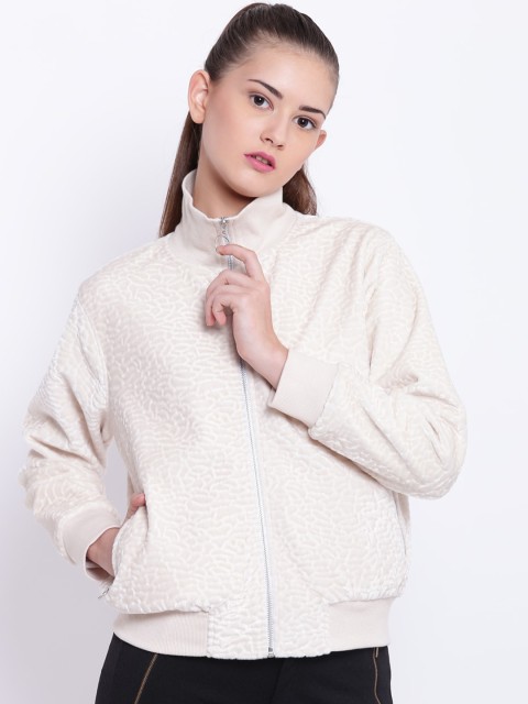 

Texco Women Off White Textured Suede Bomber Jacket