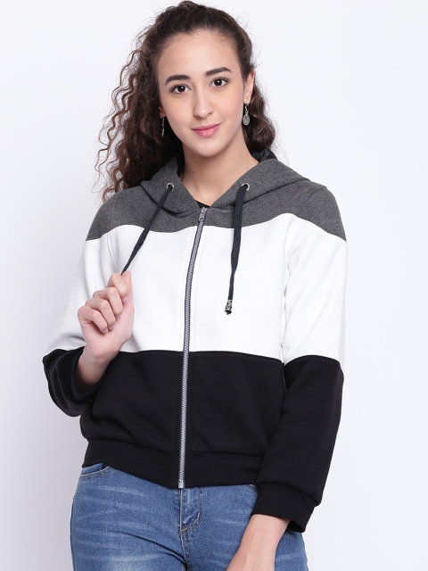 

Texco Women Grey & White Colourblocked Hooded Bomber Jacket